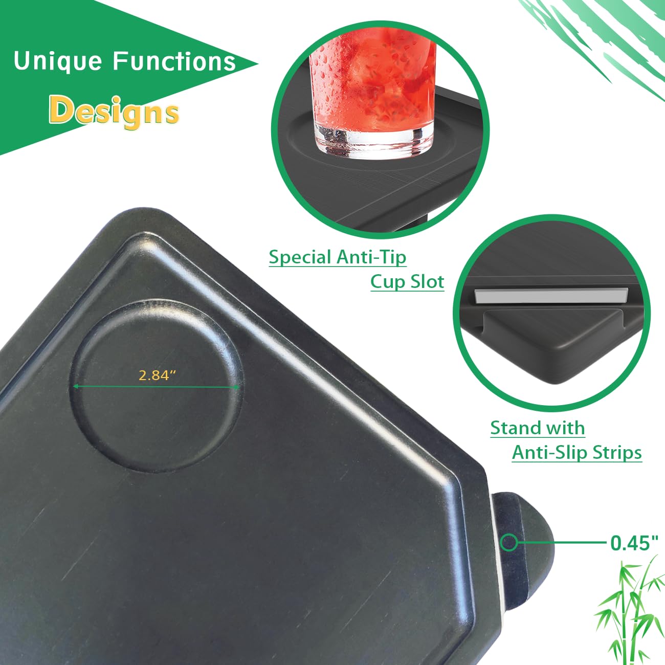 Smatdecis Couch Arm Tray Table Sofa Arm Clip Table, Armrest Tray Table Suitable for Home Drinks/Fast Food/Fruit Etc, Large Size Multi-Function Black