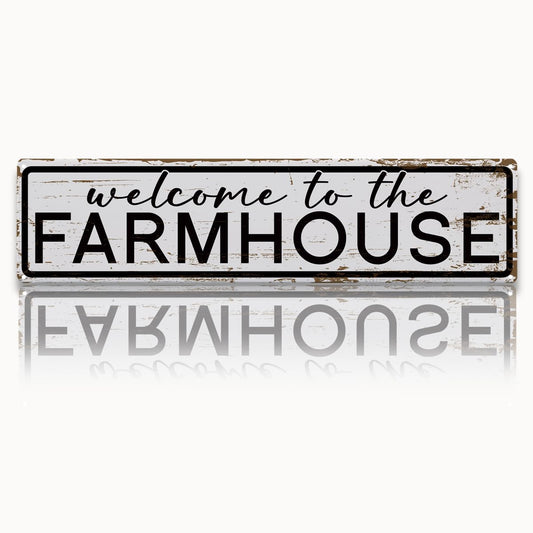 Rustic Farmhouse Sign, Metal Signs, Welcome to the Farmhouse, Retro Metal Tin Signs, Welcome Sign for Front Door Porch Decor, Farm Decor 15.8x4 Inch