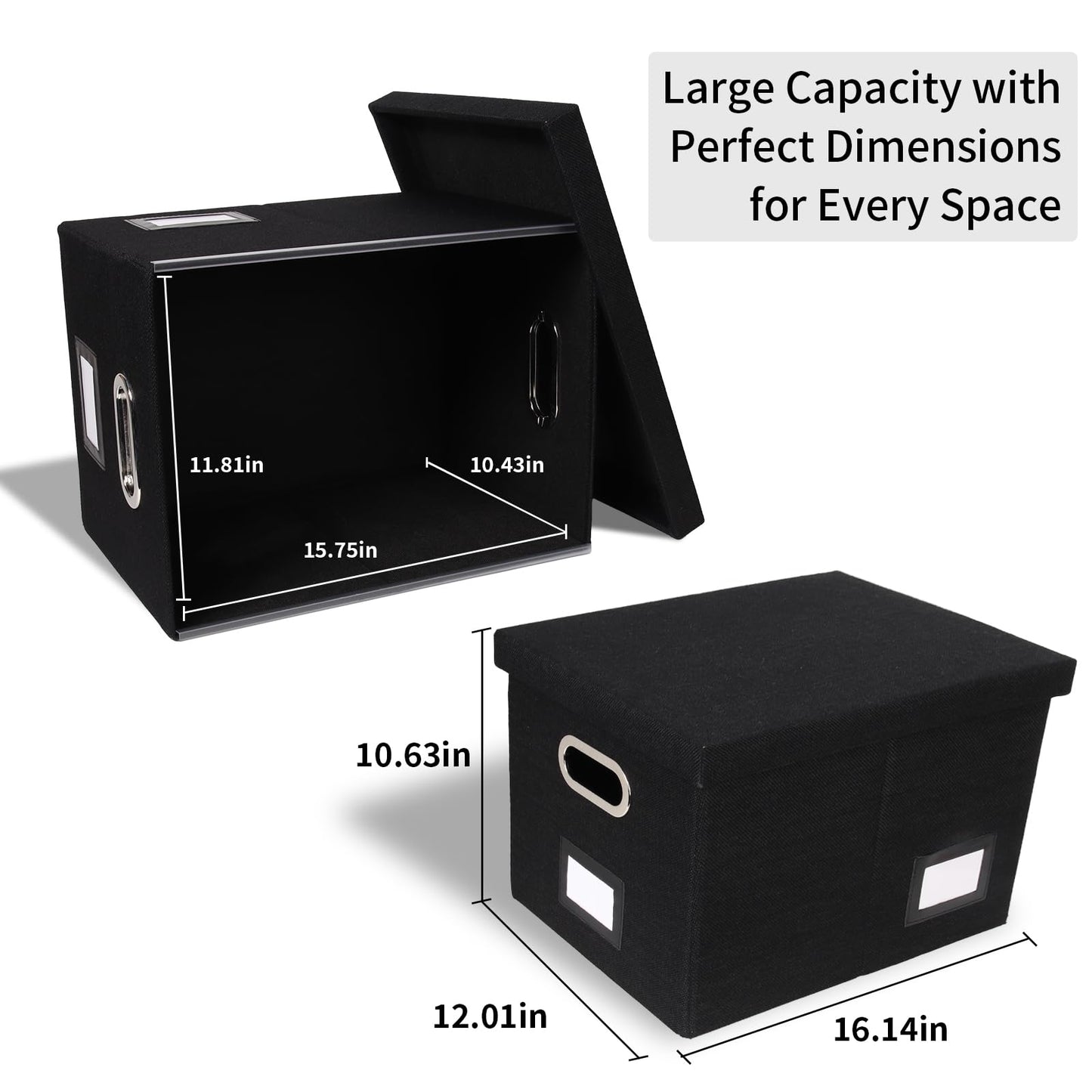 Tcbelosion Portable File Organizer Box with Lid, Filing Box with Handle, Multi-Label Slots, Perfect for Office/Home/Decor (Black)