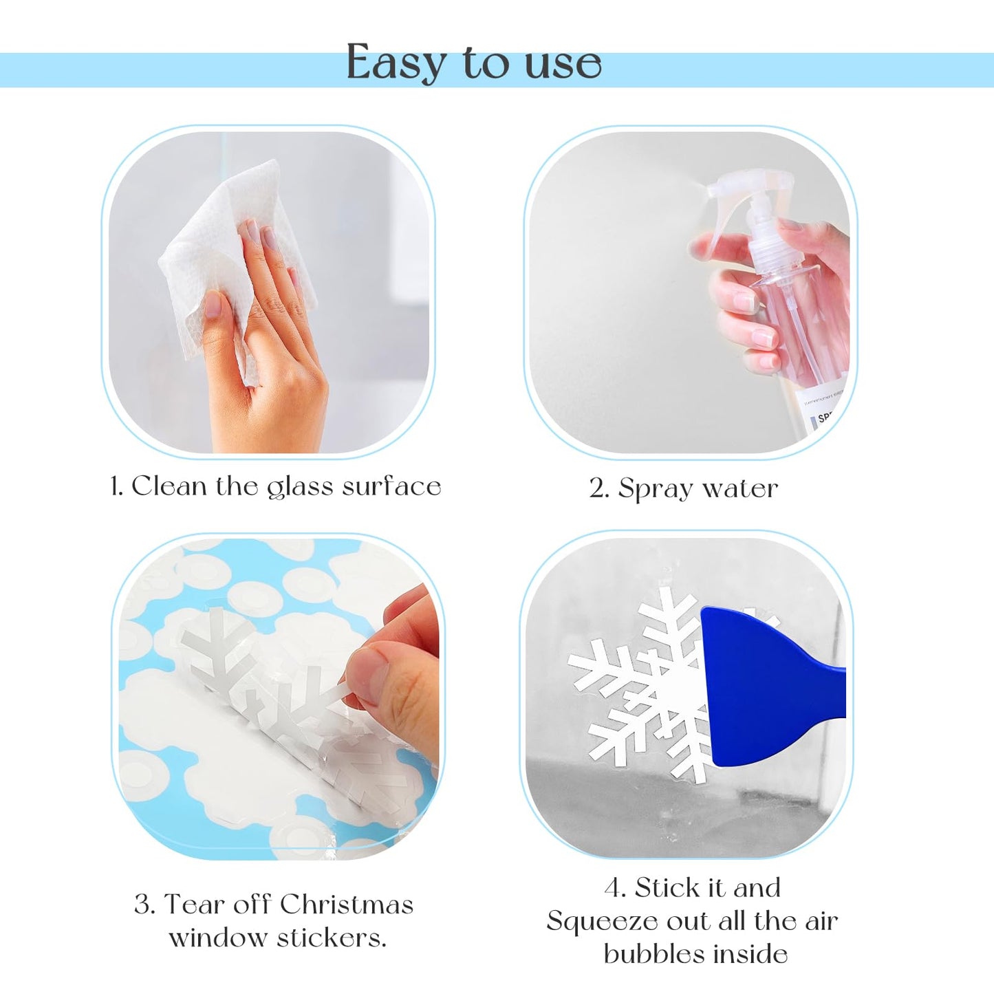 SNAIL GARDEN 1080PCS Christmas Window Clings, 12"-0.3" Christmas Window Stickers for Smooth Surface, Winter Wonderland Decorations for Xmas Holiday Window Decorations