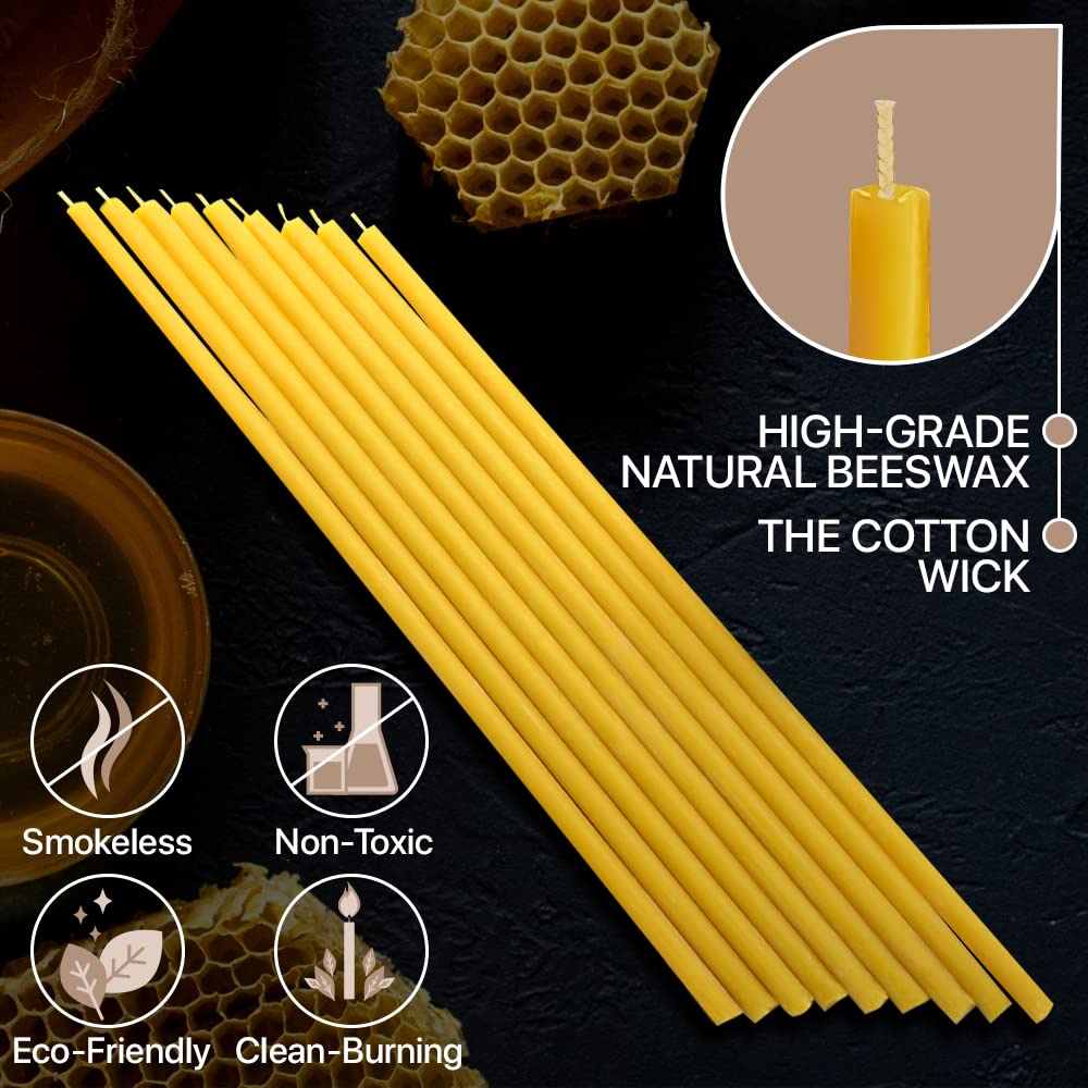 Natural Candles 7” 15 pcs Best Candle Pure Deep Yellow Bee Wax with Great Honey Scent and Cotton Wicks - Eco Friendly 100% Candles for Decoration Home Birthday Cake 110440