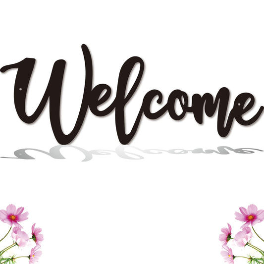 Sanshaoye Welcome Metal Sign, Wall Decor, Home Office Indoor/Outdoor, Gift, Black, 12x9.5 Inches