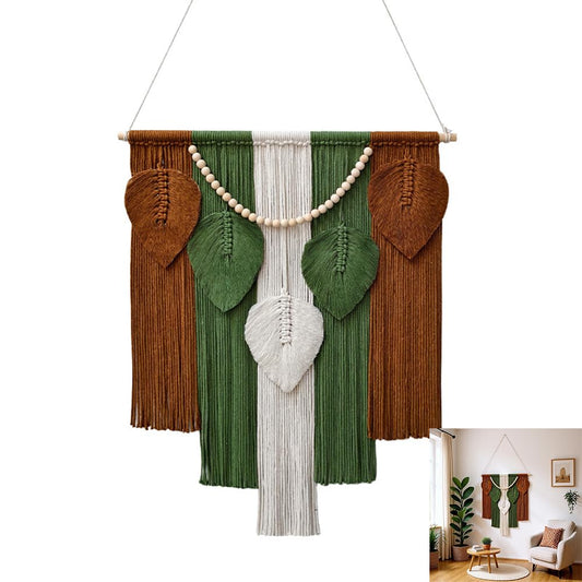Jditngp Macrame Wall Hanging Boho Leaf Woven Tapestry,Bohemian Chic Home Decor Handmade Leaves Feather Tassel Wooden Bead Pendants Wall Art Decorations for Bedroom Living Room Apartment 23.6"WX43.3"L