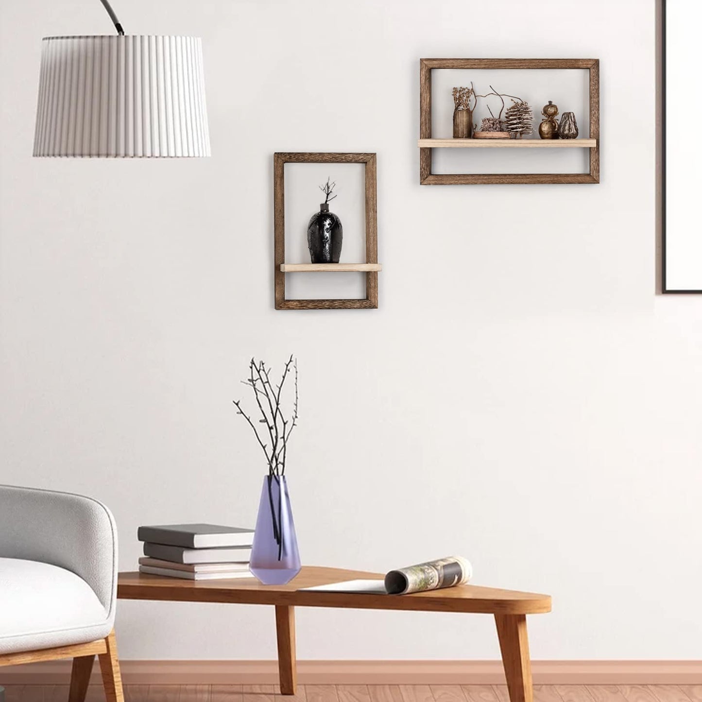 idee-home Floating Shelves for Wall, Rustic Square Hanging Floating Shelves Set of 4 Wood, Wall Decor Mounted Bathroom, Living Room, Kitchen Storage