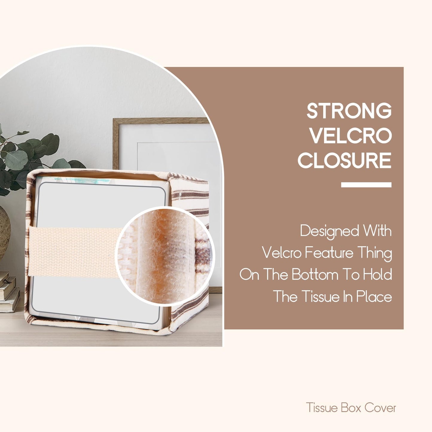 Tissue Box Cover, Fabric Tissue Box Holder Square, Stylish Reusable Toilet Paper Storage, Modern Bathroom Counter Organizer Decorations Accessories,Ticking Stripe 5''x5''x5'' (Light Brown)