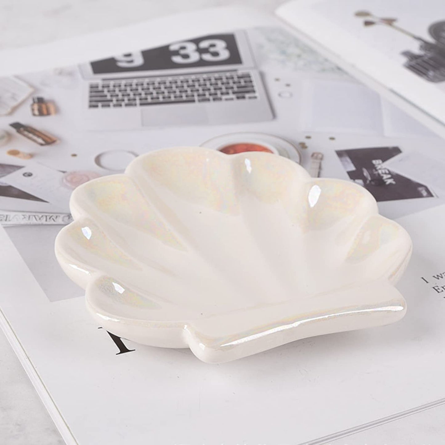 TIGERMILLION Shell Trinket Dish, Ceramic Ring Holder/Jewelry Tray, Cute Organizer Plate Vanity Decorations Accessories for Home Décor Bathroom Valentine's Christmas Birthday Mothers Day Gift for Women