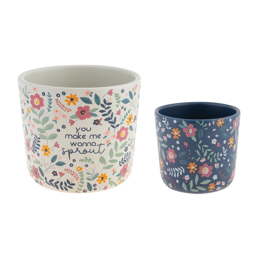 Karma, Ceramic Floral Planter Set of 2, Modern Boho Planters, Flower Plant Pots Indoor Plants, Ceramic Planter, Sprout