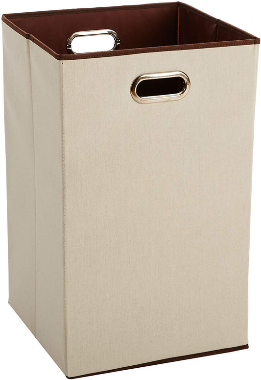 Amazon Basics Rectangular Foldable Laundry Basket Hamper, Beige/Brown