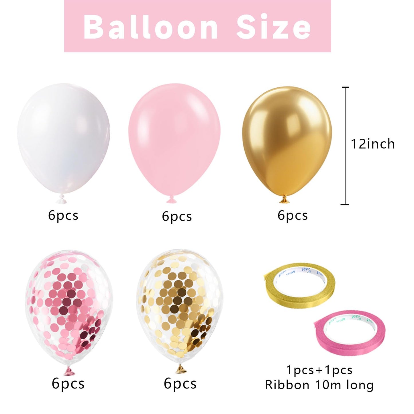 Pink Gold Confetti Balloons 12 inch White Pink Gold Birthday Balloons for Women & Girl Party Supplies for Baby Shower Wedding Bridal Shower Graduation Bachelorette Princess Party