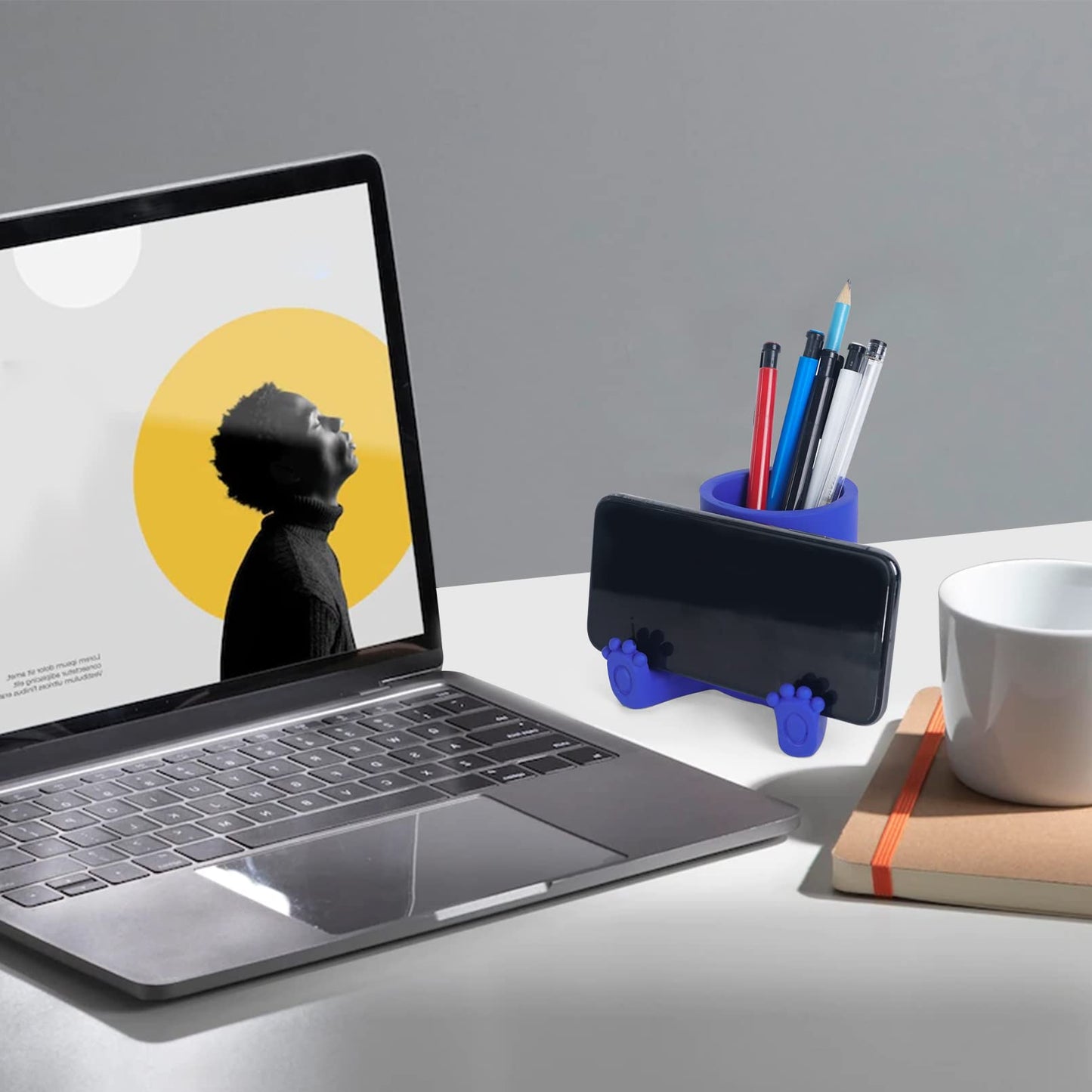 DreamsEden Pen Holder with Phone Stand, Resin Desktop Organizer Cute Pencil Cup Cell Phone Holder for Office Desk Home School