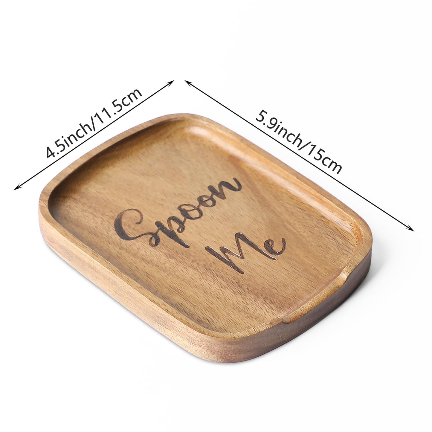 Set of 2 Wood Spoon Rest for Stove Top - Smooth Acacia Wood Spoon Holder for Kitchen Counter with Non Slip Silicone Feet,Perfect Holder for,Spatulas Tongs and Spoons, Brown (Labeled "Spoon")