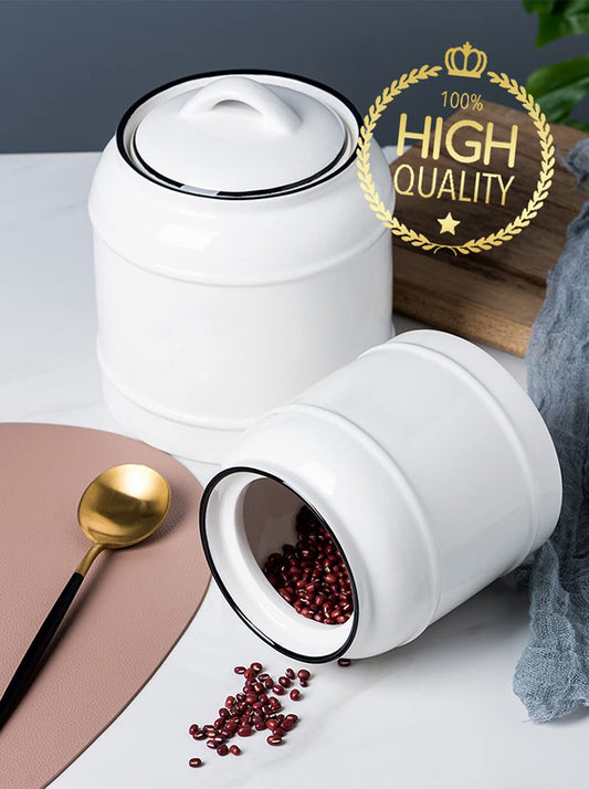 COCOYA 9cup/72oz Ceramic Jar for Dry Food Storage Containers, Airtight Cookie Jar with Lids, Porcelain Ceramic Canister for Kitchen Countertop Pantry Farmhouse Store Flour Sugar Bean Candy (White)