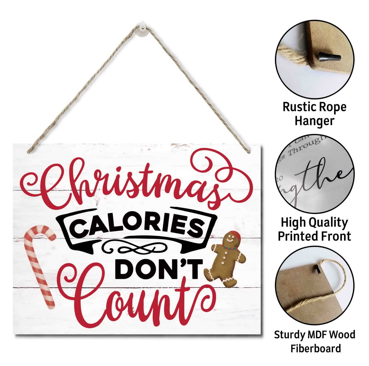Humorous Christmas Wooden Door Hanging Sign, "Christmas Calories Don't Count", Merry Xmas Sign, Party Supplies Favors, Xmas Gift 10 X 7.8 in