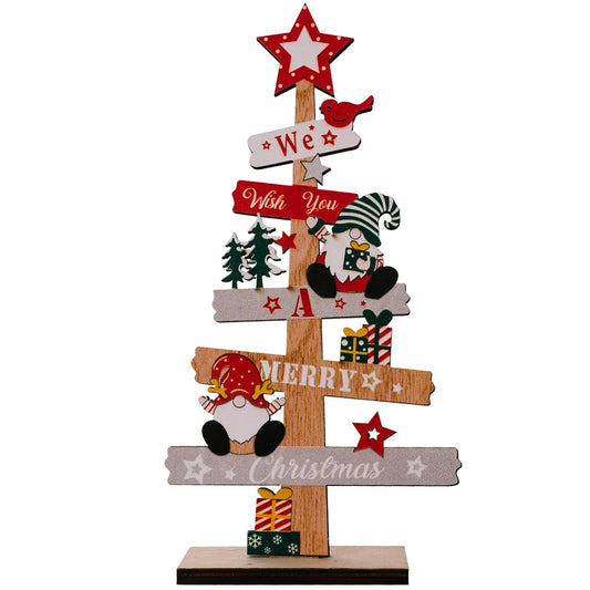 Anikoocory Christmas Tree Gnome Decorations for Home, Tabletop, Wooden Xmas Ornaments for Office Party Tiered Tray Desk Decor (We Wish You A Merry Christmas)