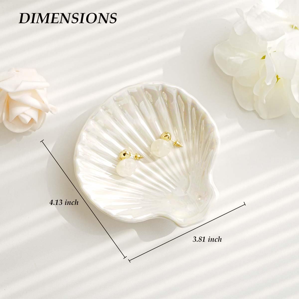 Gifts For Women Shell Ceramic Jewelry Dish Tray, Vanity Ring Dish Ceramic Jewlery Trays Trinket Ring Holder,Room Decor Aesthetic,Decorative Vanity Key Tray (Shell A)