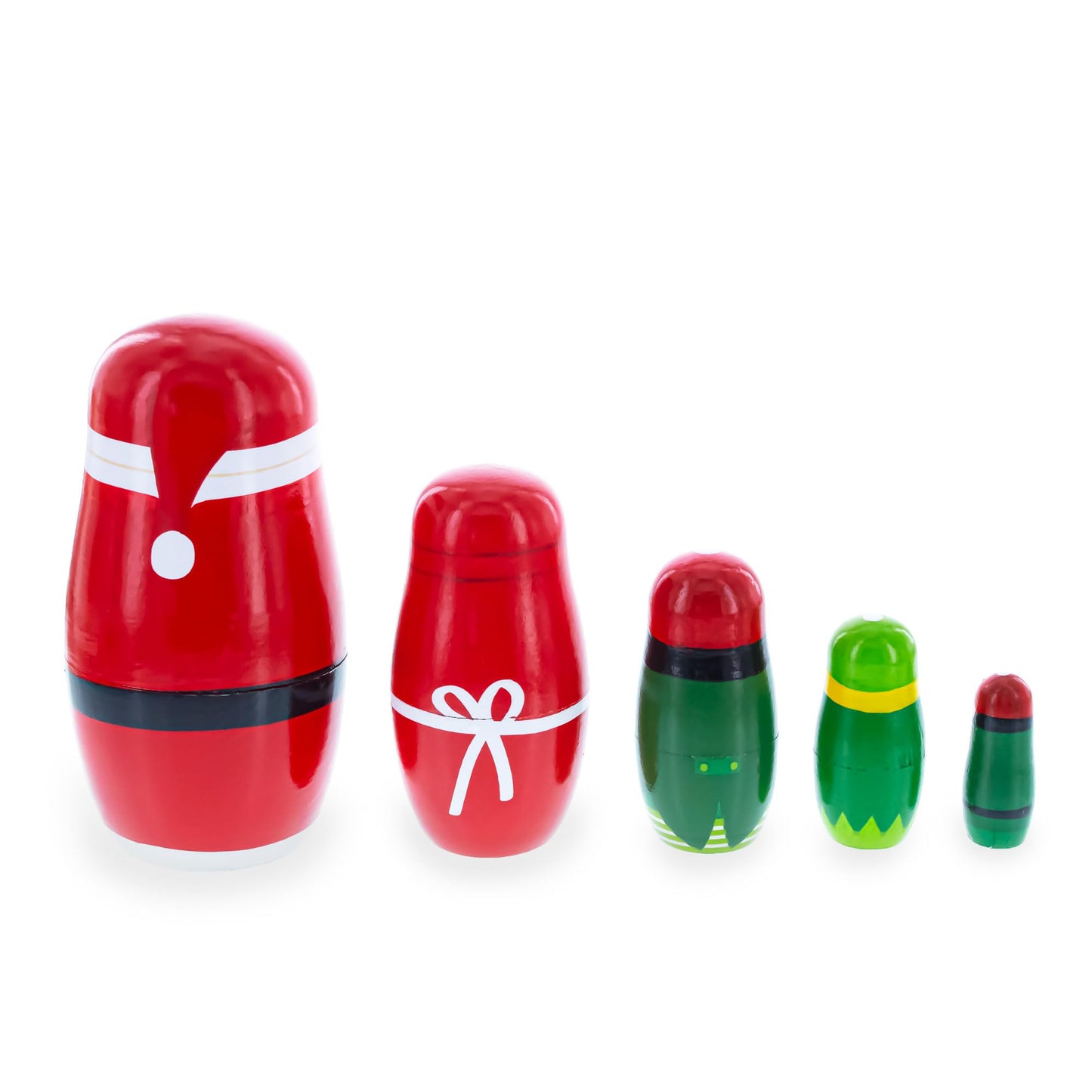 BestPysanky Set of 5 Santa, Mrs. Claus, Elf & Snowman Wooden Nesting Dolls 4.75 Inches