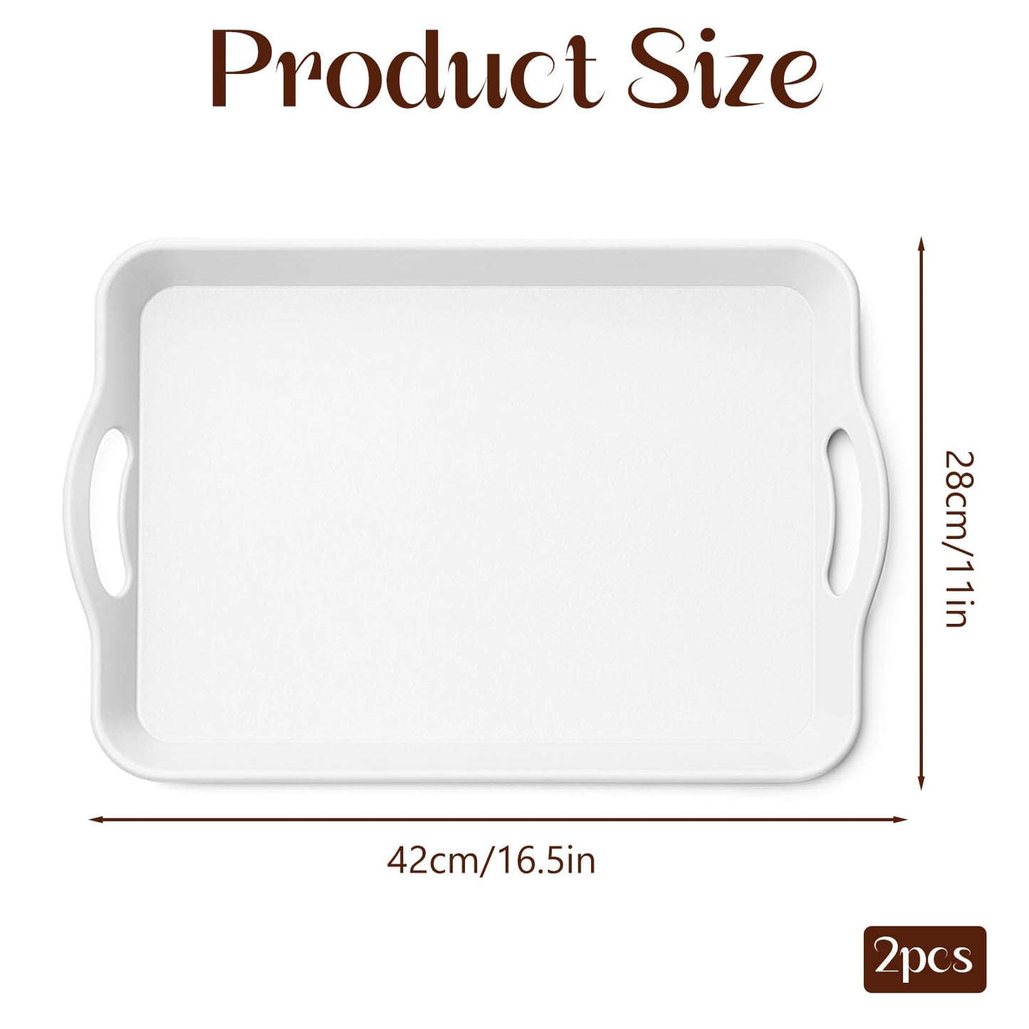 Set of 2 Large White Melamine Serving Tray with Handles, Rectangular Outdoor Dinner Tray Plastic Fruit Serving Platters Trays for Eating, Appetizer, Charcuterie, Snack, Fruit, Desserts, Food Parties