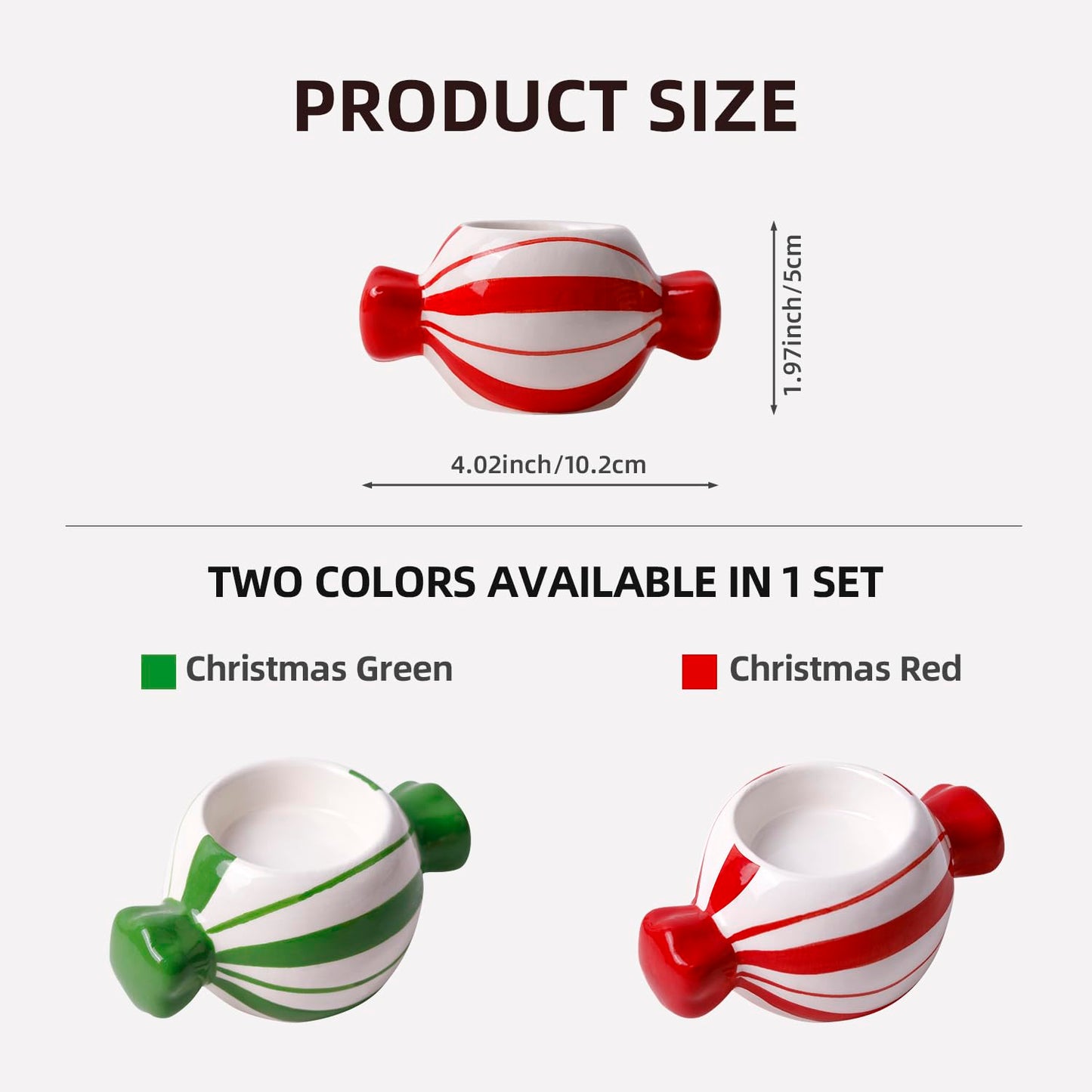 DIF DECO Candy Ceramic Candle Holders 2 PCS,Christmas Decor Candlestick Holders Centerpieces for Home Wedding Xmas Dinning Party for 1.5 inch Candle and Led Candle(Red + Green)