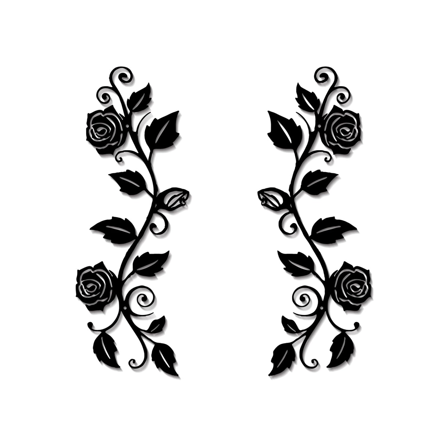 DUOOLN 2 Pcs Metal Rose Tree Leaf Wall Decor, Long Iron Scroll Vine Wall Art Above, Rustic Hanging Sign Flowers Sculpture, For Above Door Living Room Office Indoor And Outdoor Decoration - Black