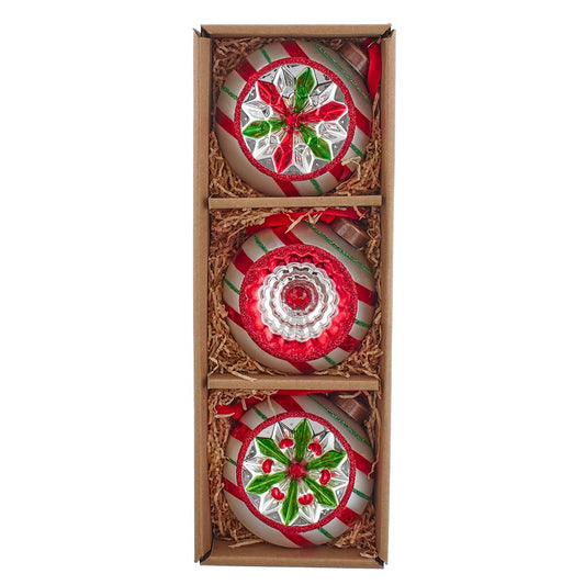 Kurt Adler Glass Vintage Early Year 3-Pieces Reflector Ornament Set