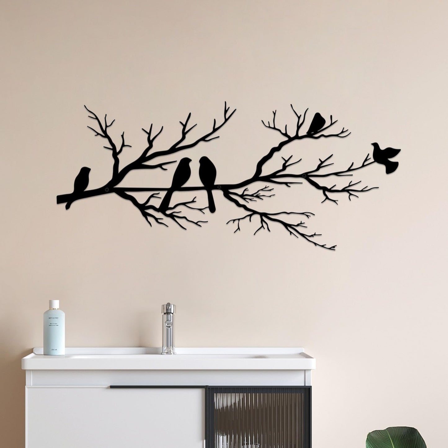 ESTART Metal Birds Wall Art, Metal Vivid Birds on Branch Silhouette Wall Decor Black Leaves with Bird Outdoor Hanging Wall Sculpture for Home Balcony Garden (Small)