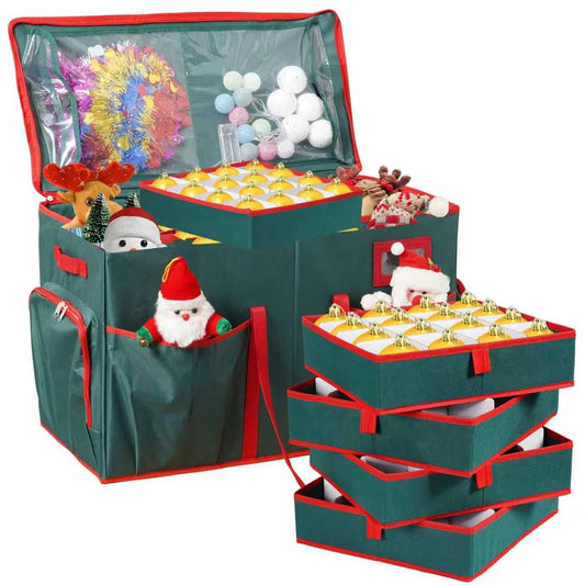 Peyulia Christmas Ornament Storage Box,2-in-1 Christmas ornament organizer&Christmas Figurine Container,5 Trays,6 Adjustable Christmas Figurine Storage Grids,Green