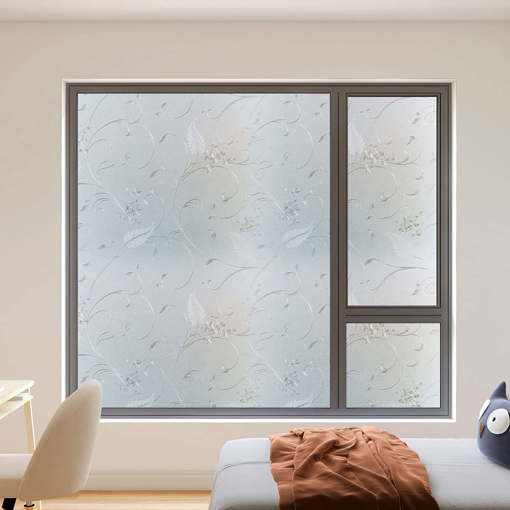 Frosted Privacy Glass Window Film, Vinyl Decorative Window Decals, Static Clings No-Glue Removable Window Film for Home Bathroom Living Room (35.4 x 78.7 inch)