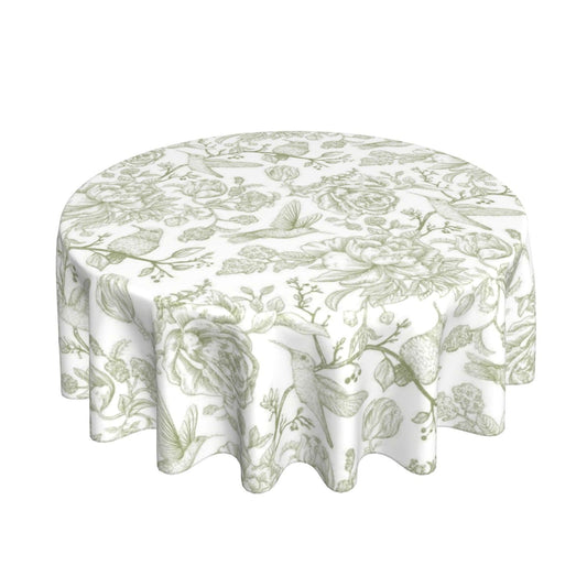 Yxuiyal Chinoiserie Round Tablecloths 70 Inches Sage Green Flower Birds Decorative Round Tablecloths Reusable Spring Summer Floral Table Covers for Home Kitchen Dining Room,Party Decoration