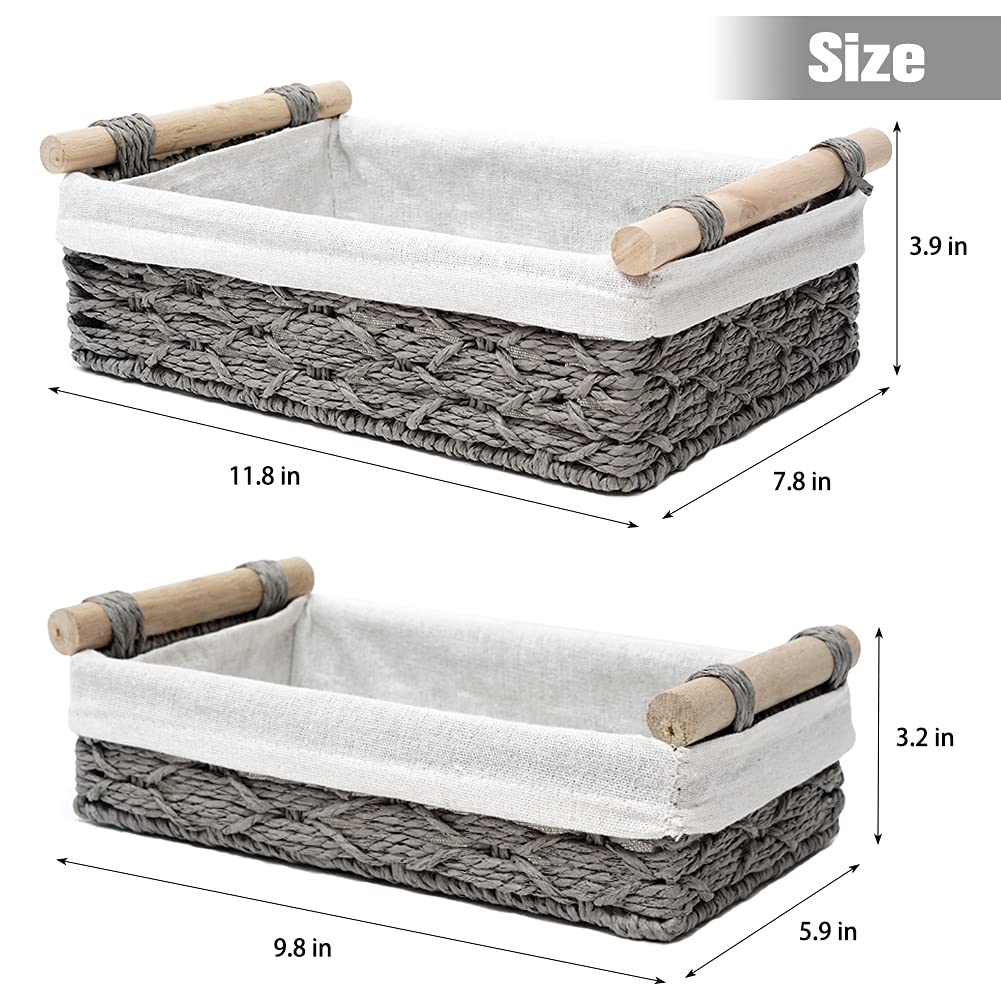 DUOER Storage Basket Wicker Baskets for Organizing Storage Bins for Counter Toilet Paper Storage Basket for Toilet Tank Top (Set of 2,Grey)