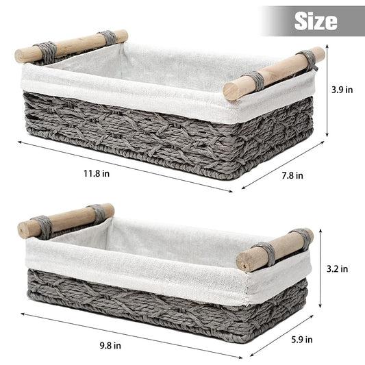 DUOER Storage Basket Wicker Baskets for Organizing Storage Bins for Counter Toilet Paper Storage Basket for Toilet Tank Top (Set of 2,Grey)
