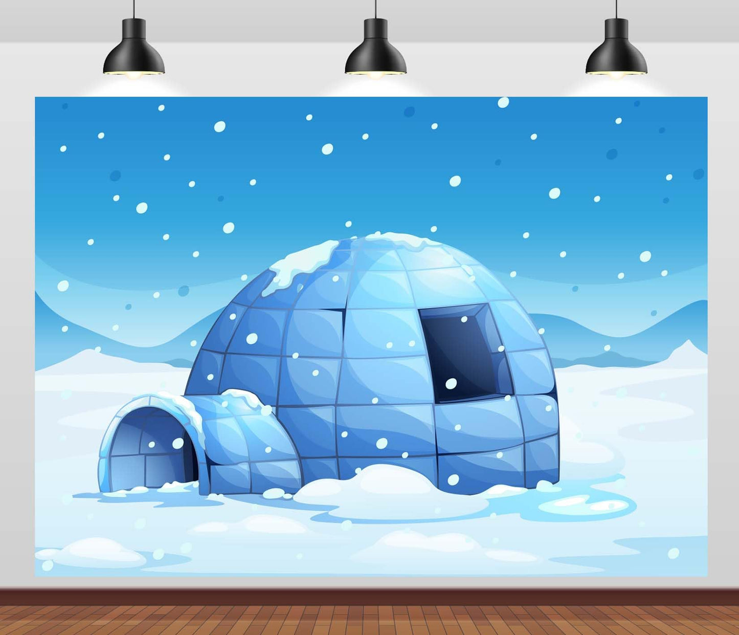 Loccor 5x3ft Fabric Cartoon Ice Igloo Backdrop Polar ICY Igloo Snowflakes White Winter Snowing Scene Background Winter Igloo Party Decorations Christmas Decor Photo Studio Props