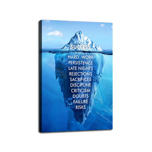 Motivational Canvas Wall Art Inspirational Entrepreneur Quote Success Iceberg Poster Painting Print Artwork Inspirational Office Decor Living Room Library Decor Frame Ready to Hang[12″W X 18″H]