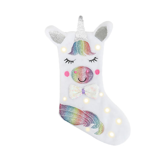 shelly home Christmas Stocking with LED Light Unicorn Sparkly Sequins Stockings for Christmas Decoration
