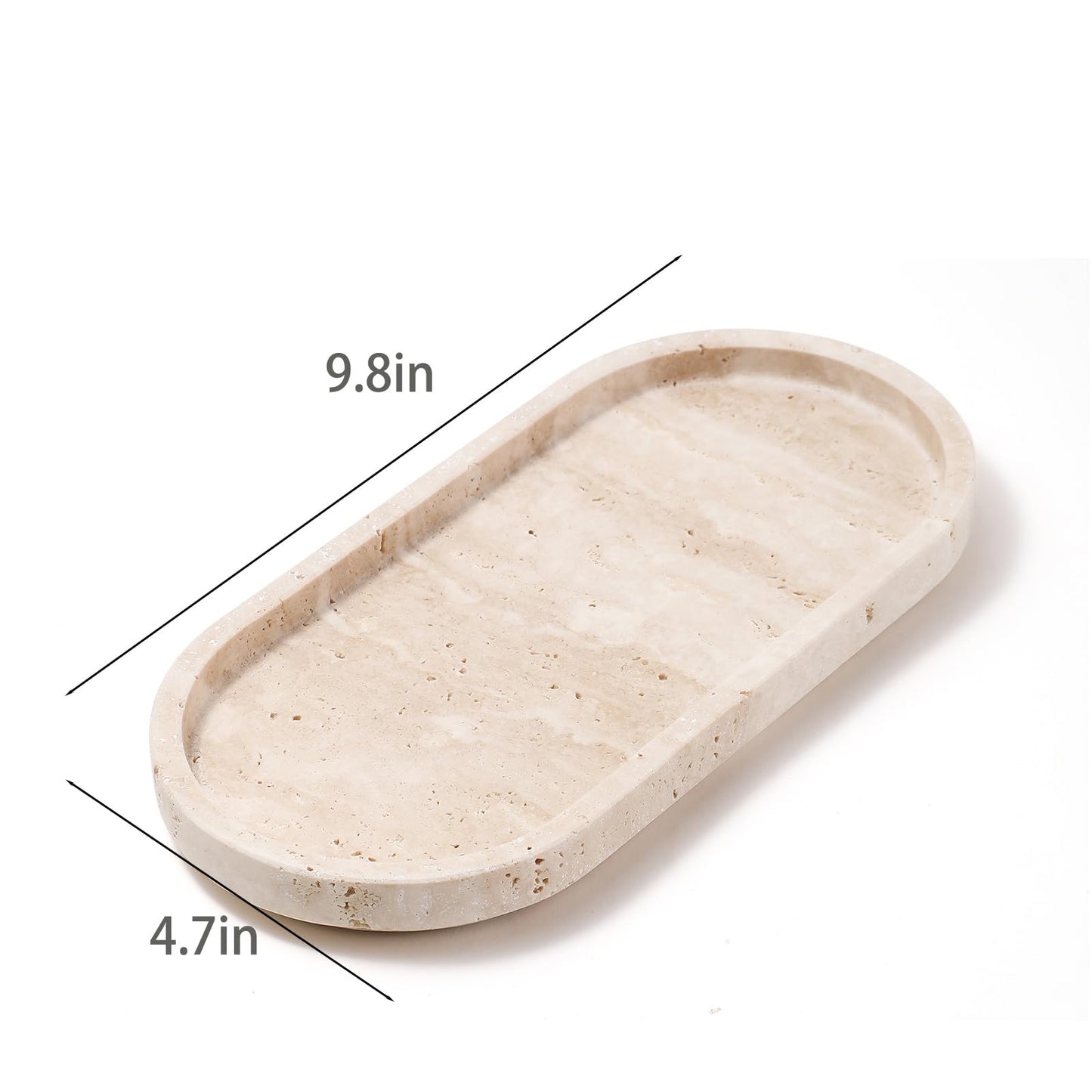 CHISELED ST DF SK Natural Travertine Oval - 10x5 Inch Bathroom and Vanity Marble Small Tray for Soap Bottle, Perfume, Aromatherapy and Jewelry Accessories - Countertop Tray with Non-Slip Raised Base