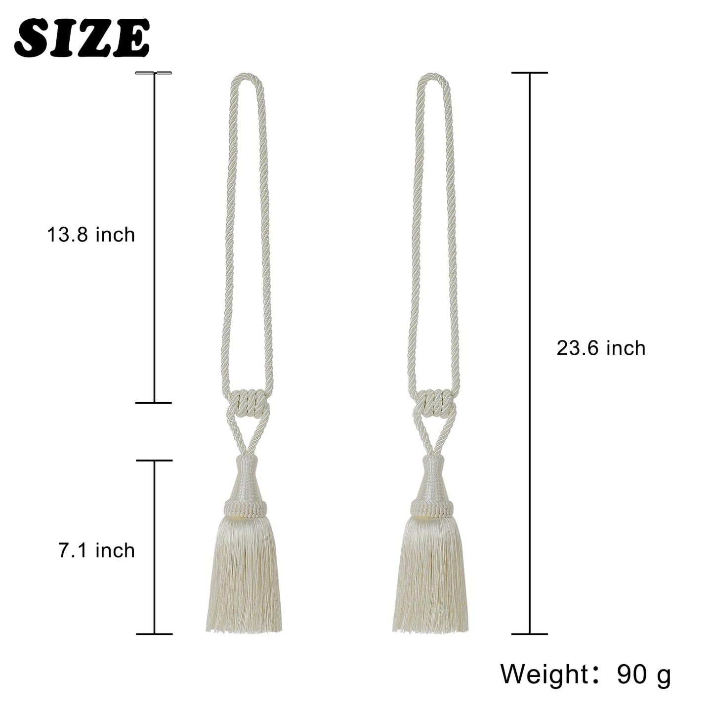 BEL AVENIR Curtain Tiebacks Handmade Holdbacks for Curtains Drape Decorative Tie Backs with Tassels(Cream, 2 Pack)