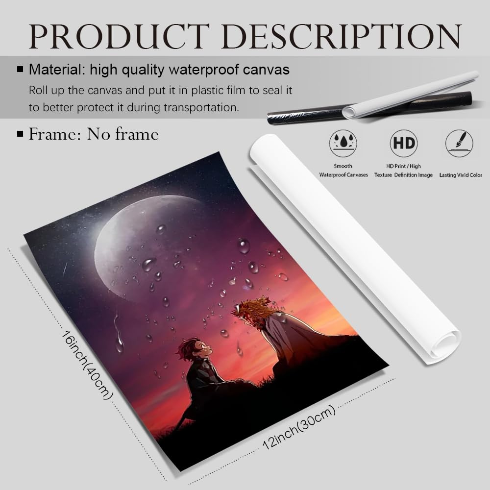 Anime Demon Slayor Poster For Kids Room Bedroom Wall Decor-Anime Lovers Posters Canvas Art Print Manga Picture For Teen Fans Girls And Boys Birthday Gifts