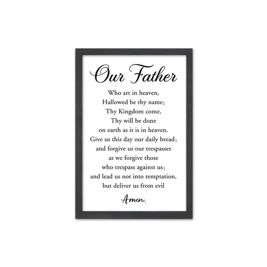 FZMHASLWW Our Father Prayer Wall Decor 16" x 11" Bible Verse Scripture Inspirational Quotes Sign Christian Wood Framed Wall Hanging Art (Black