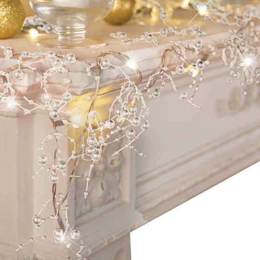 Collections Etc Indoor Christmas Decorations, Festive Lighted Berry Beaded Garland Silver- 120" L