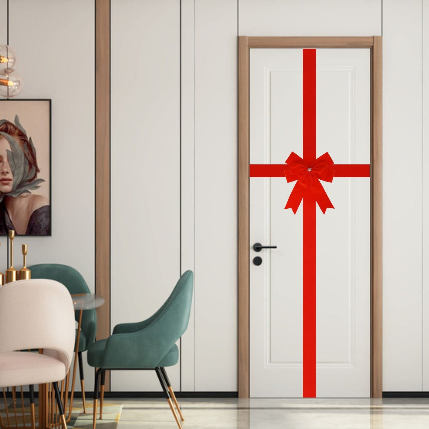 Meseey 1 Pcs Large Christmas Velvet Red Cabinet Door Ribbon Bows Gate Door Christmas Wreath Bow Festival Wrapping Decorations for Christmas Tree Fireplace Home Front Door Party Supplies (Red, 1)