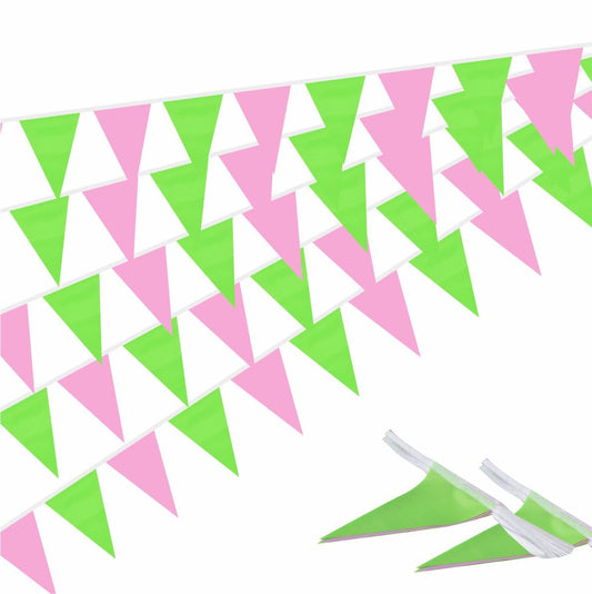 Ckexin Pink and Green Pennant Banner Flags Garland Streamers Party Decorations for Birthday Wedding Classroom Graduation 60Feet 40Flags
