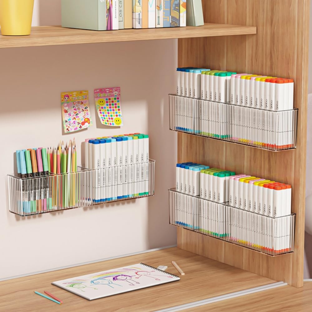 MAKIOTEKO 2 Pack Wall Mount Marker Organizer, Makeup Organizer Hanging Storage Organizer Bin Floating Shelves for Office Bathroom Kitchen Bedroom (Large)