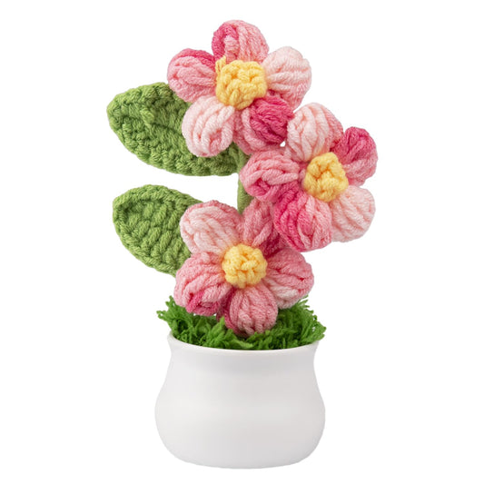 Knitting Crochet Puff Flowers Potted Plants, Gradient Colorful Flowers for Friends, Family and Lover, Handmade Flowers for Home Office Decoration, Car Decoration, Valentine's Gift. (GPink)