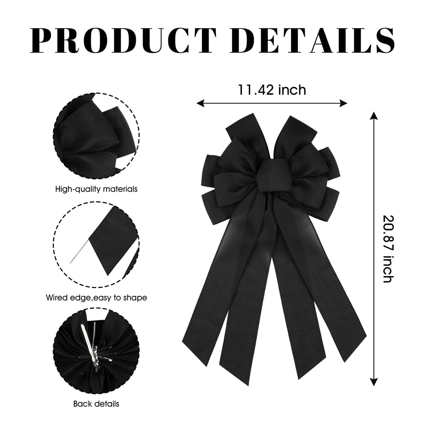 NUVCELKA Black Large Bow for Wreath Tree Topper 11x21 Inch Linen Texture Wired Ribbon Big Bows for Front Door Halloween Farmhouse Decor Gift