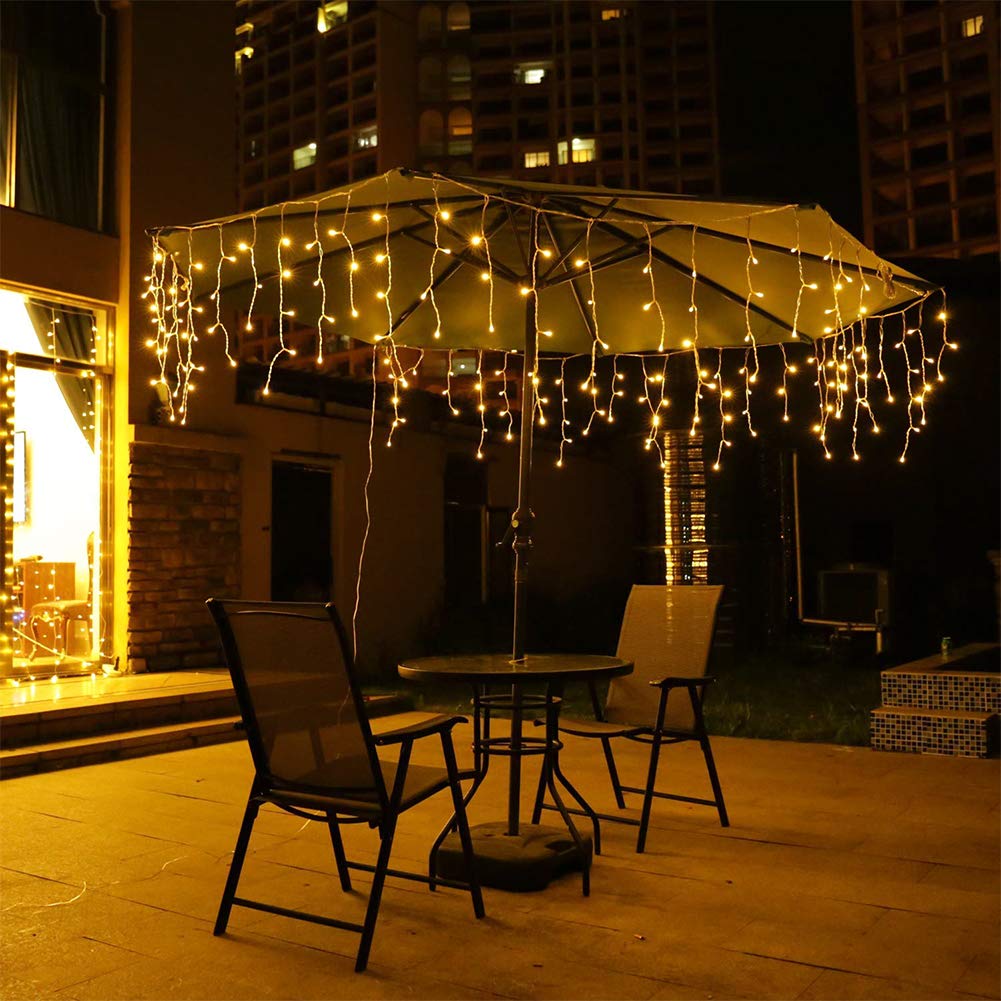 Orangie LED Icicle Lights, 96 LEDs 9.8ft 8 Modes, Curtain Fairy Light, LED String Light for Wedding/Christmas/Halloween/Thanksgiving/Easter/Party Backdrops Family Patio Lawn Decoration(Warm White)