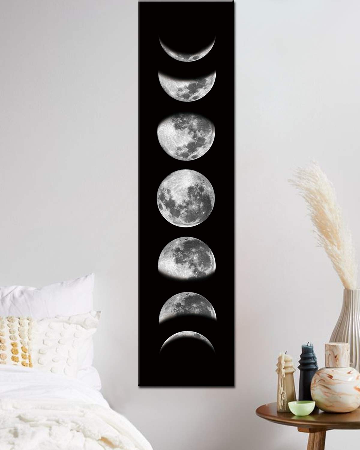 Ohhvvow Moon Phase Wall Art Painting, 47L x 11.8W Black and White Modern Abstract Canvas Wall Art Painting for Living Room Bedroom Decor, Contemporary Artwork for Home Office, Unframed