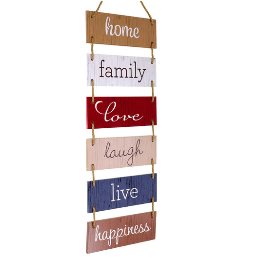 EXCELLO GLOBAL PRODUCTS Large Hanging Wall Sign: Rustic Wooden Decor (Home, Family, Love, Laugh, Live, Happiness) Hanging Wood Wall Decoration (11.75" x 32")