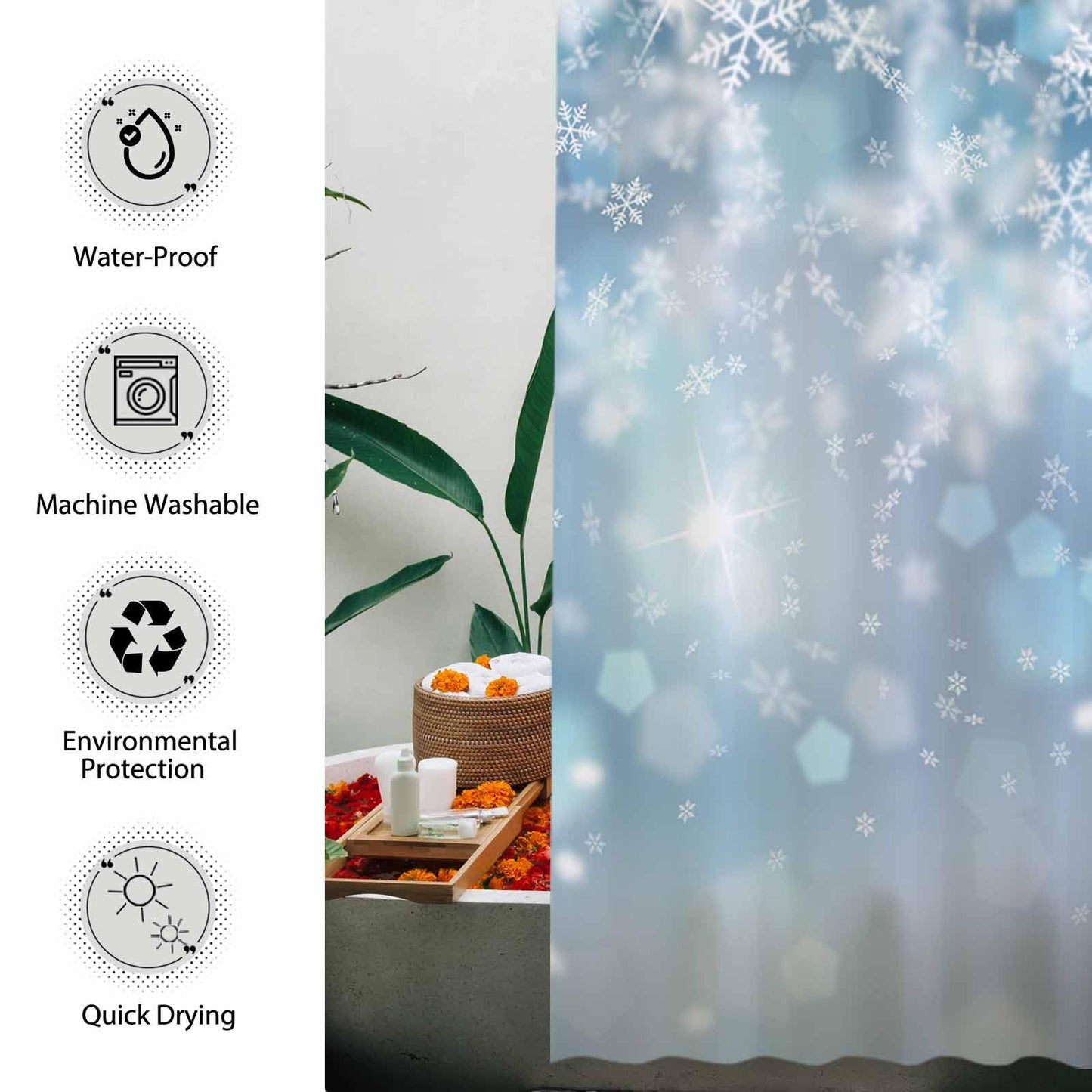 Allenjoy 72x72 inch Winter Shower Curtain Falling Snowflake Bokeh Ice Wonderland Bathroom Curtain Durable Waterproof Fabric Bathtub Sets Home Decor