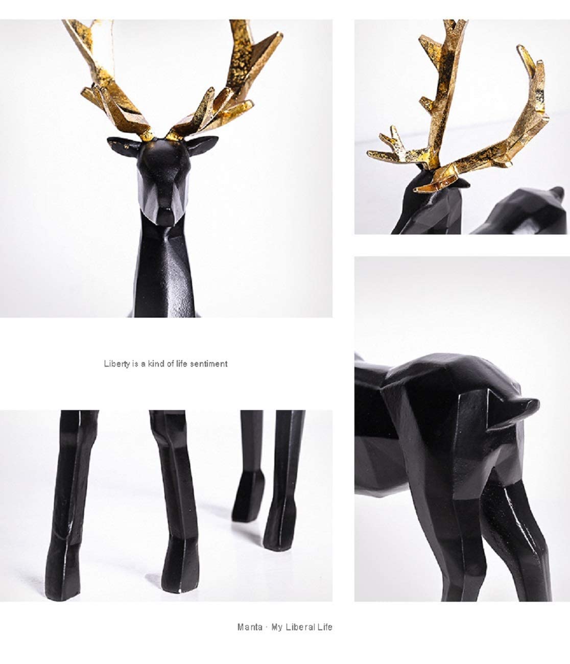 BrichLife 2pcs 3D Geometric Elk Resin Statue, Seated and Standing Elegant Lucky Deer, Luxurious Simple Style Ideas, Suitable for Living Room, Wine Cabinet, Display Stand, Bedroom, Office Desktop