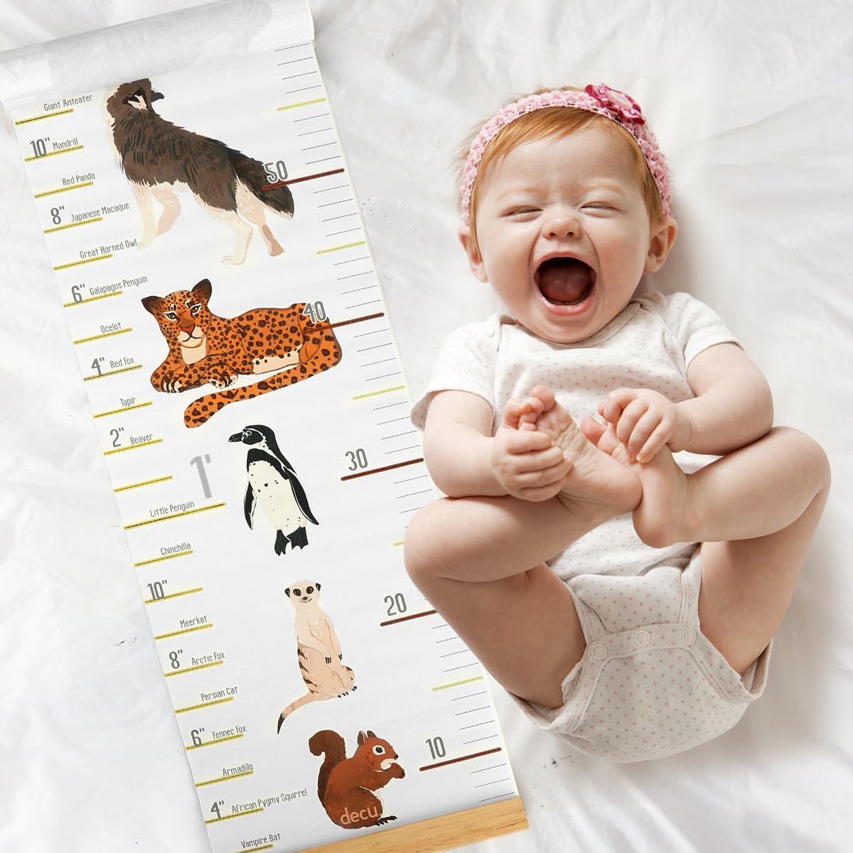 Mibote Baby Growth Height Chart Handing Ruler Wall Decor for Kids, Canvas Removable Height Growth Chart 79" x 7.9" (Animal)
