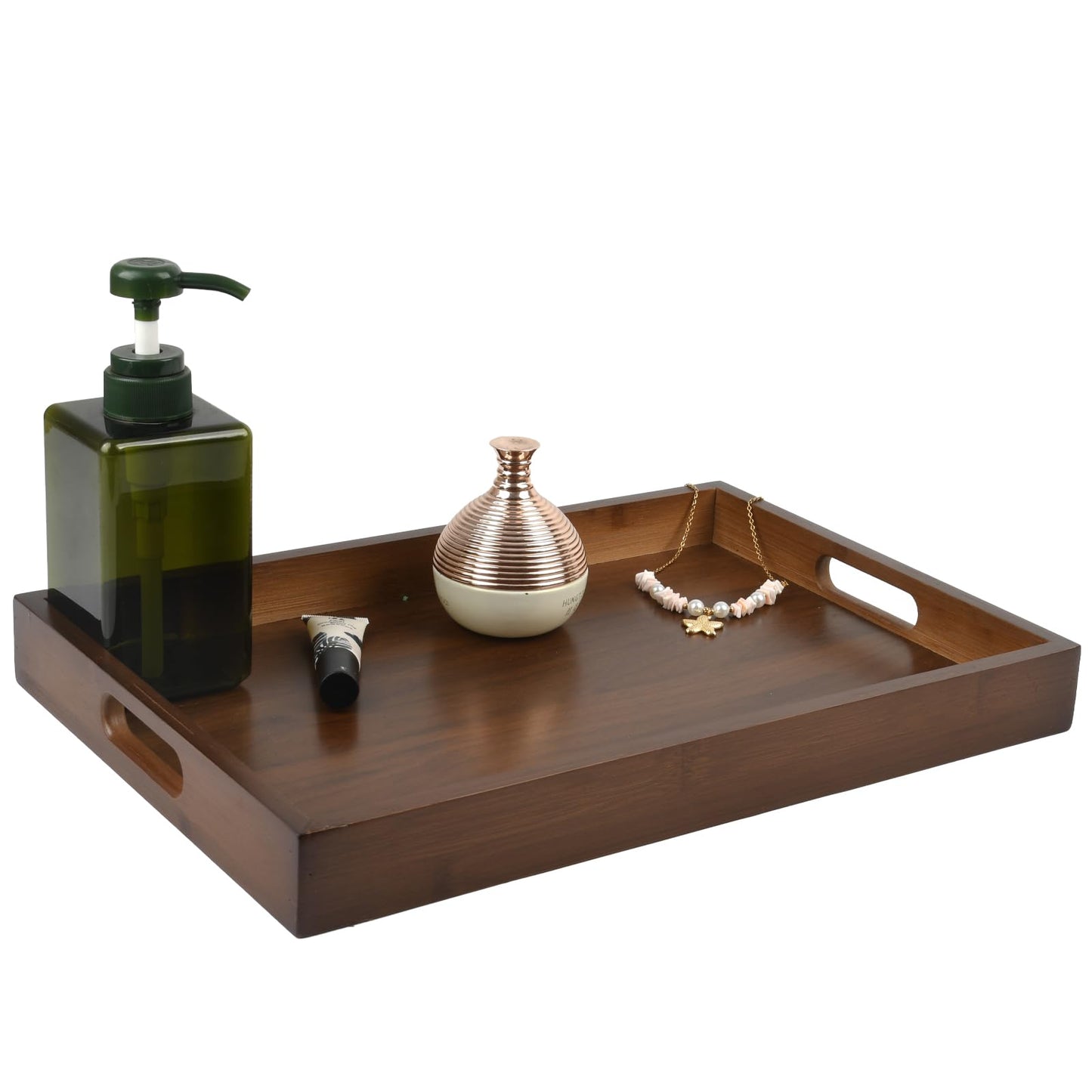 Bamboo Wood Serving Tray with Handles(14.96x10.24x1.57 inches) – Elegant Decorative Platter for Breakfast in Bed, Lunch, Dinner, Appetizers, BBQ, Parties & More – Perfect for Couch and Drawing Room.